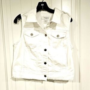 Chico's Platinum white denim embellished vest sz 1 S